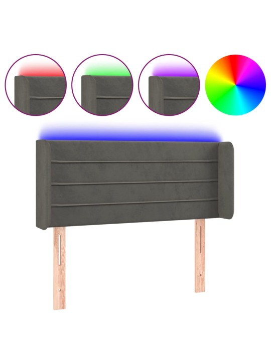 Gultas galvgalis ar led, 93x16x78/88 cm, tumši pelēks samts