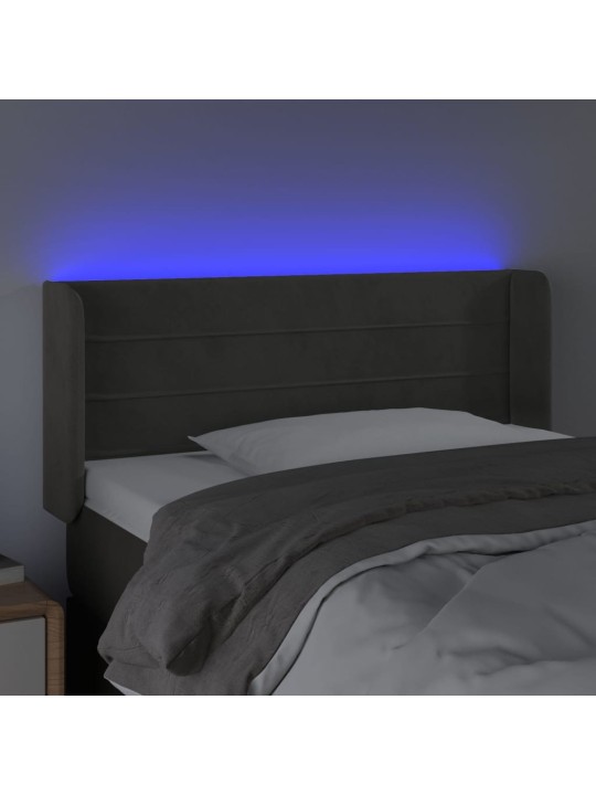 Gultas galvgalis ar led, 93x16x78/88 cm, tumši pelēks samts