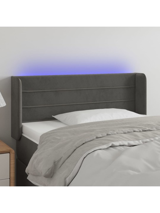 Gultas galvgalis ar led, 93x16x78/88 cm, tumši pelēks samts