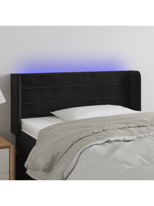 Gultas galvgalis ar led, 93x16x78/88 cm, melns samts