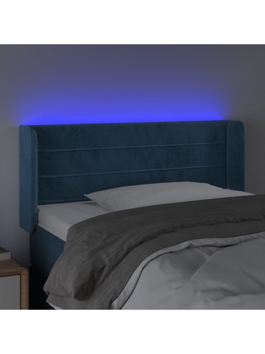 Gultas galvgalis ar led, 93x16x78/88 cm, tumši zils samts