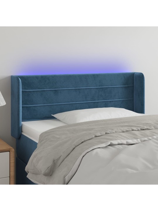 Gultas galvgalis ar led, 93x16x78/88 cm, tumši zils samts