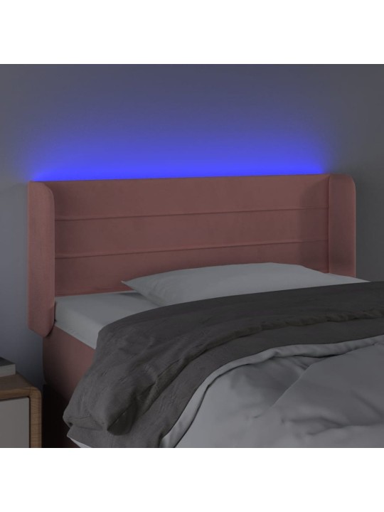 Gultas galvgalis ar led, 93x16x78/88 cm, rozā samts