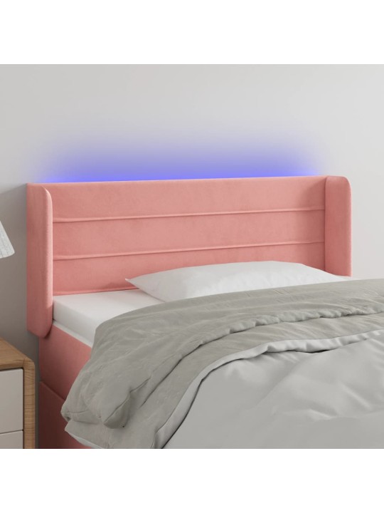 Gultas galvgalis ar led, 93x16x78/88 cm, rozā samts