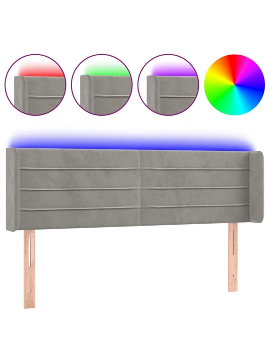 Gultas galvgalis ar LED, 147x16x78/88 cm, gaiši pelēks samts