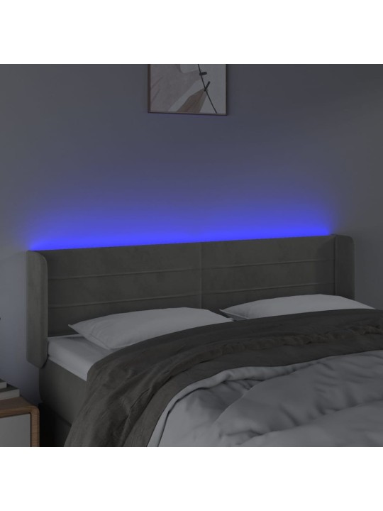 Gultas galvgalis ar LED, 147x16x78/88 cm, gaiši pelēks samts