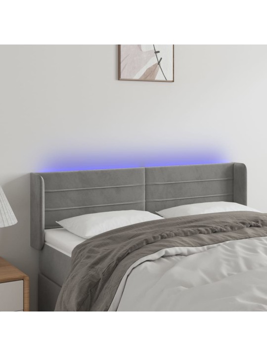 Gultas galvgalis ar LED, 147x16x78/88 cm, gaiši pelēks samts
