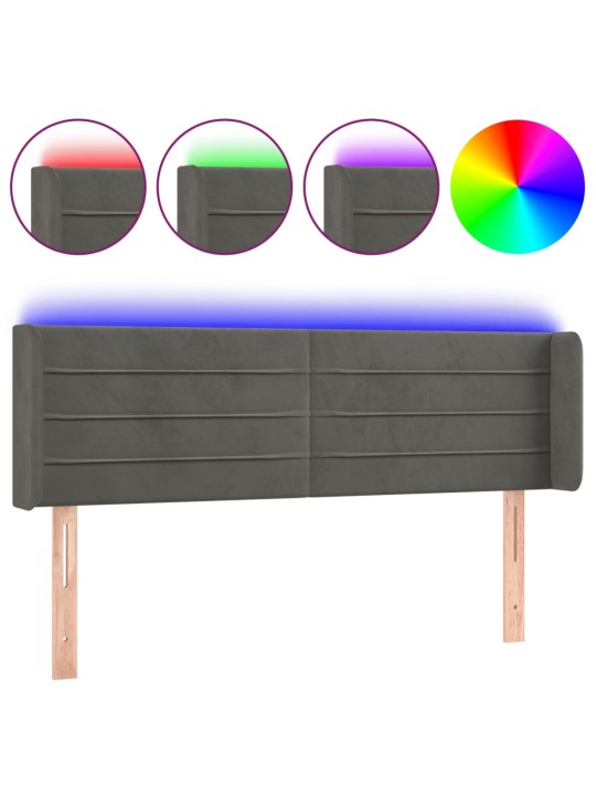 Gultas galvgalis ar LED, 147x16x78/88 cm, tumši pelēks samts
