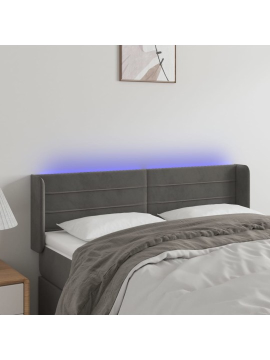 Gultas galvgalis ar LED, 147x16x78/88 cm, tumši pelēks samts