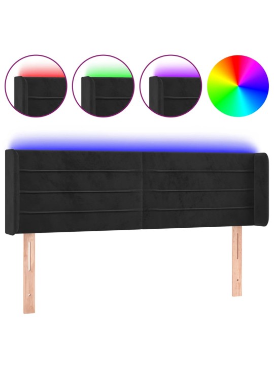 Gultas galvgalis ar LED, 147x16x78/88 cm, melns samts