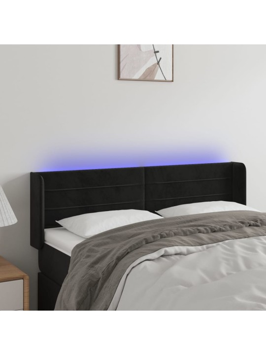 Gultas galvgalis ar LED, 147x16x78/88 cm, melns samts
