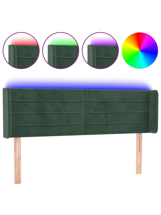 Gultas galvgalis ar led, 147x16x78/88 cm, tumši zaļš samts