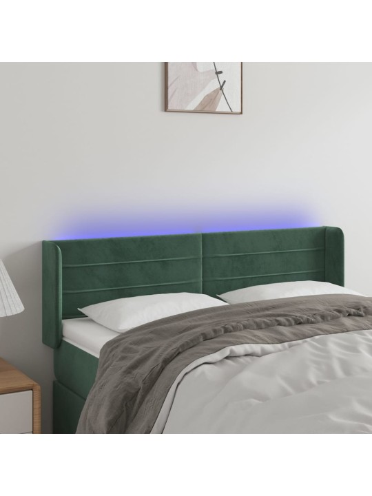 Gultas galvgalis ar led, 147x16x78/88 cm, tumši zaļš samts