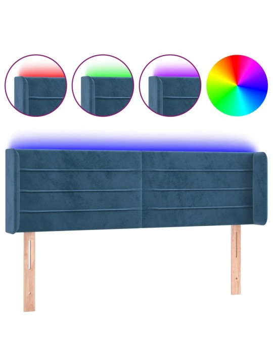 Gultas galvgalis ar led, 147x16x78/88 cm, tumši zils samts