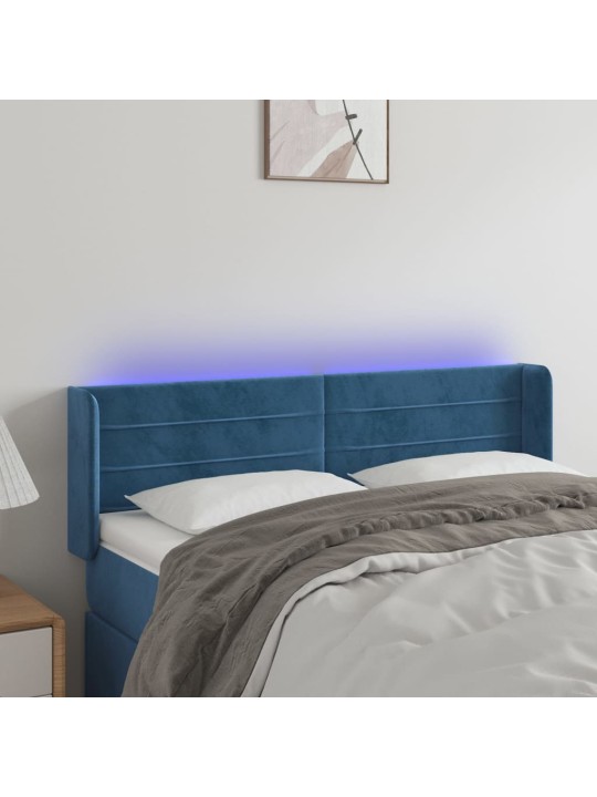 Gultas galvgalis ar led, 147x16x78/88 cm, tumši zils samts