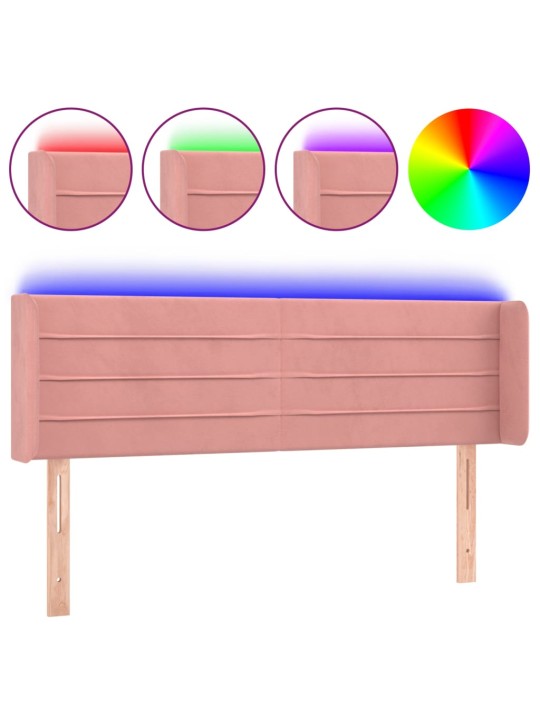 Gultas galvgalis ar LED, 147x16x78/88 cm, rozā samts