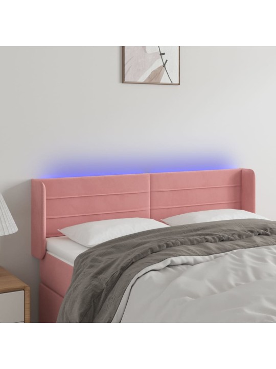 Gultas galvgalis ar LED, 147x16x78/88 cm, rozā samts