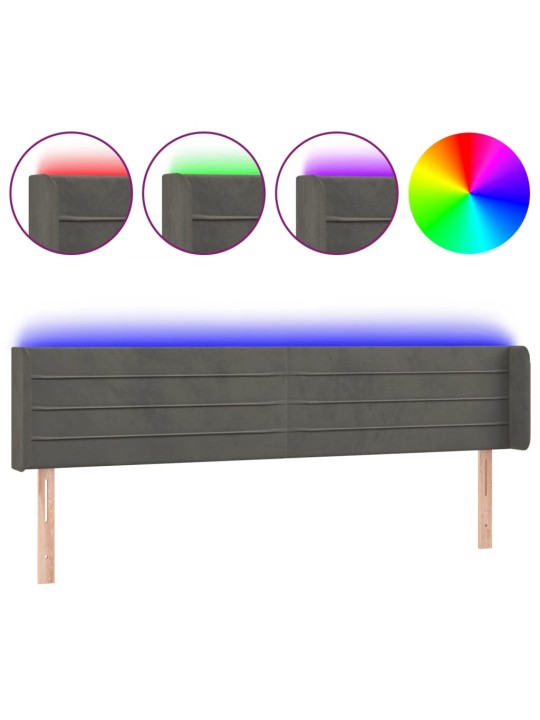 Gultas galvgalis ar LED, 163x16x78/88 cm, tumši pelēks samts