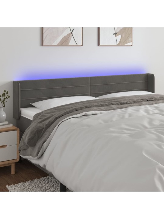 Gultas galvgalis ar LED, 163x16x78/88 cm, tumši pelēks samts