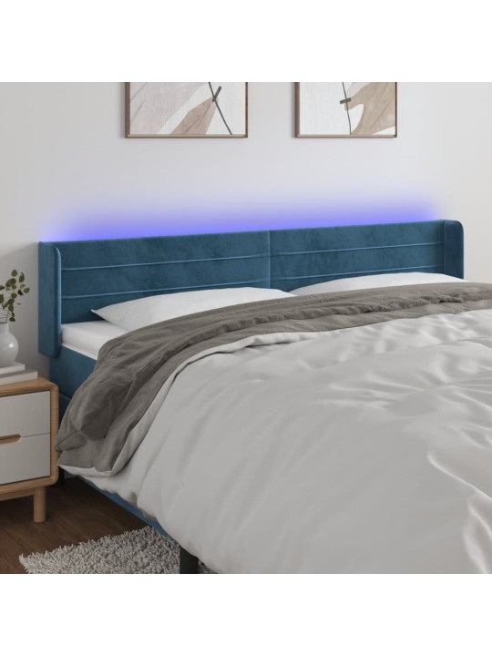 Gultas galvgalis ar LED, 163x16x78/88 cm, tumši zils samts