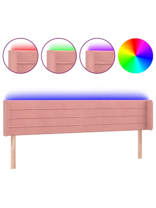 Gultas galvgalis ar LED, 163x16x78/88 cm, rozā samts