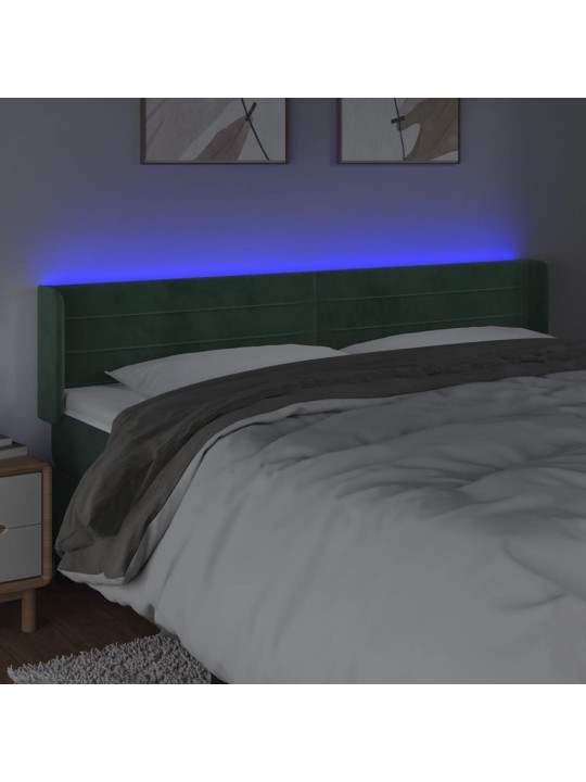 Gultas galvgalis ar LED, 183x16x78/88 cm, tumši zaļš samts