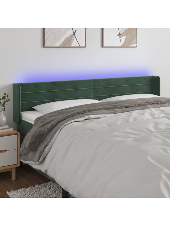 Gultas galvgalis ar LED, 183x16x78/88 cm, tumši zaļš samts