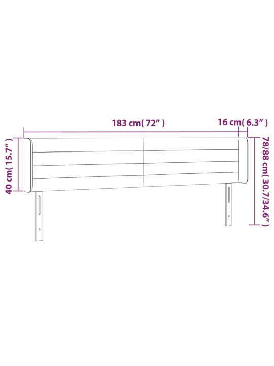 Gultas galvgalis ar led, 183x16x78/88 cm, tumši zils samts