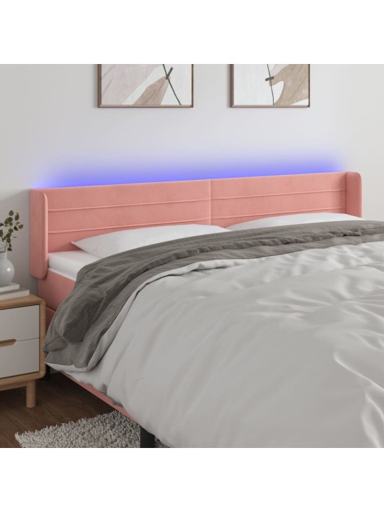 Gultas galvgalis ar led, 183x16x78/88 cm, rozā samts