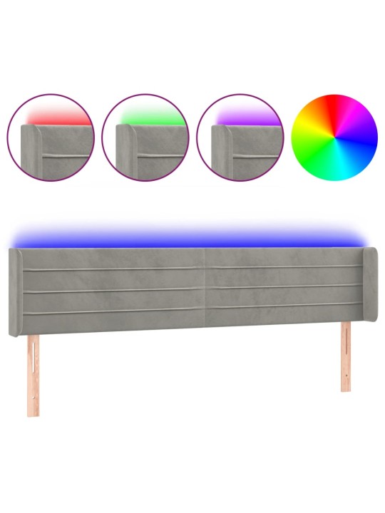 Gultas galvgalis ar led, 203x16x78/88 cm, gaiši pelēks samts