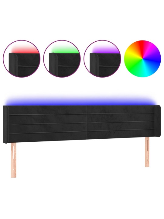 Gultas galvgalis ar led, 203x16x78/88 cm, melns samts