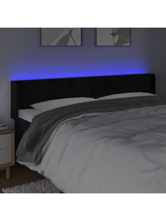 Gultas galvgalis ar led, 203x16x78/88 cm, melns samts