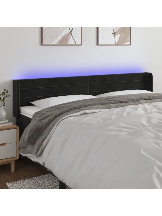 Gultas galvgalis ar led, 203x16x78/88 cm, melns samts