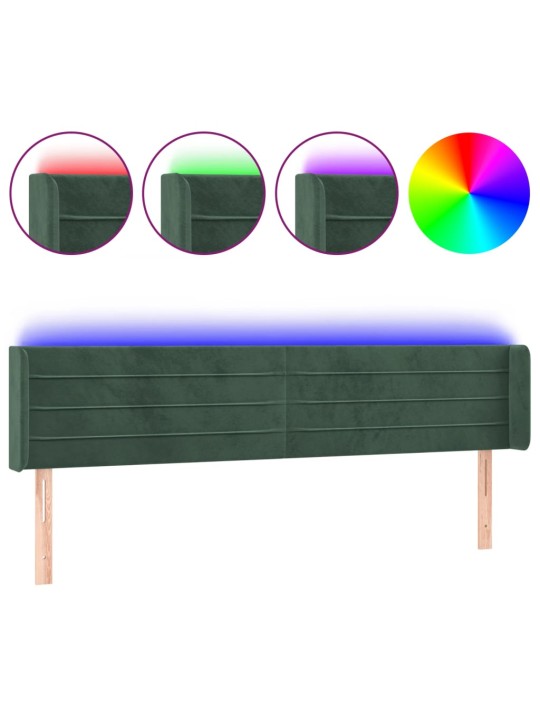 Gultas galvgalis ar led, 203x16x78/88 cm, tumši zaļš samts