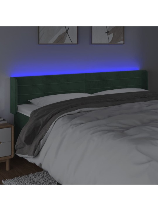Gultas galvgalis ar led, 203x16x78/88 cm, tumši zaļš samts