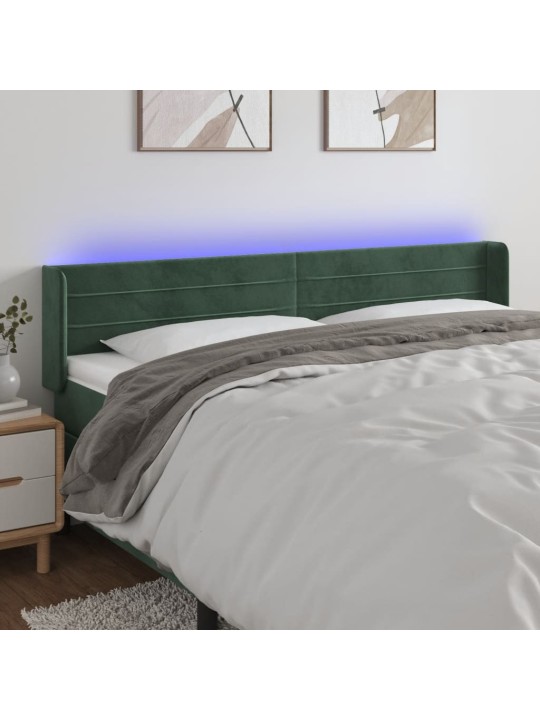 Gultas galvgalis ar led, 203x16x78/88 cm, tumši zaļš samts