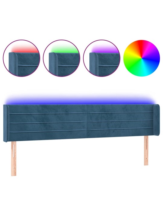 Gultas galvgalis ar led, 203x16x78/88 cm, tumši zils samts
