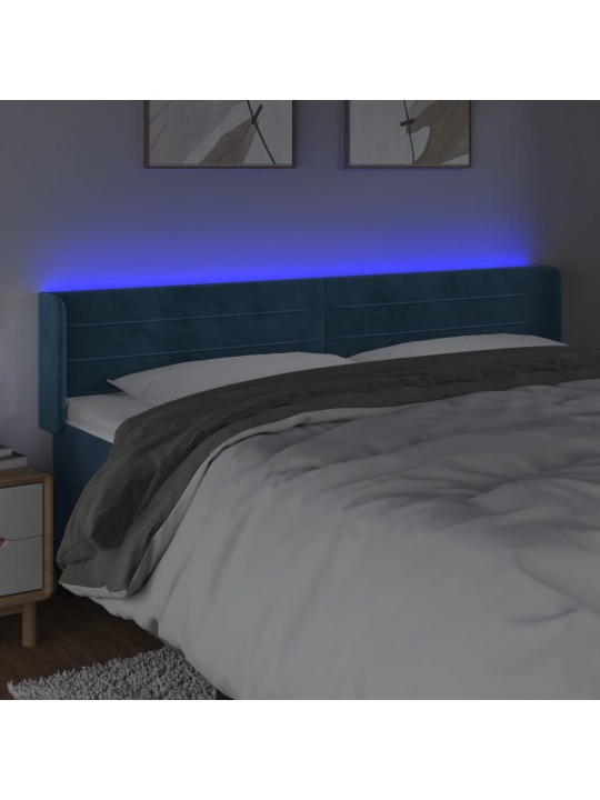 Gultas galvgalis ar led, 203x16x78/88 cm, tumši zils samts