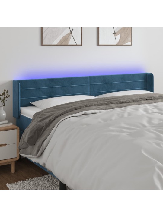 Gultas galvgalis ar led, 203x16x78/88 cm, tumši zils samts