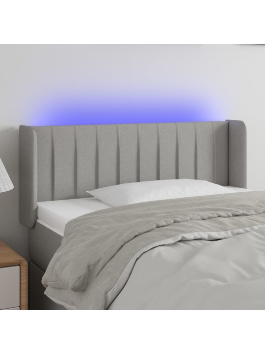 Gultas galvgalis ar led, 93x16x78/88 cm, gaiši pelēks audums