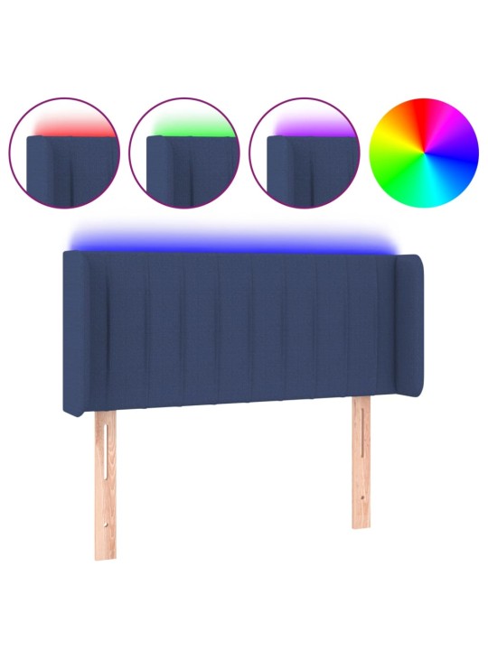 Gultas galvgalis ar led, 93x16x78/88 cm, zils audums