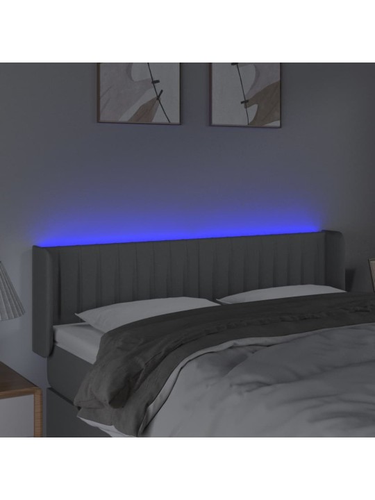 Gultas galvgalis ar LED, 147x16x78/88 cm, gaiši pelēks audums