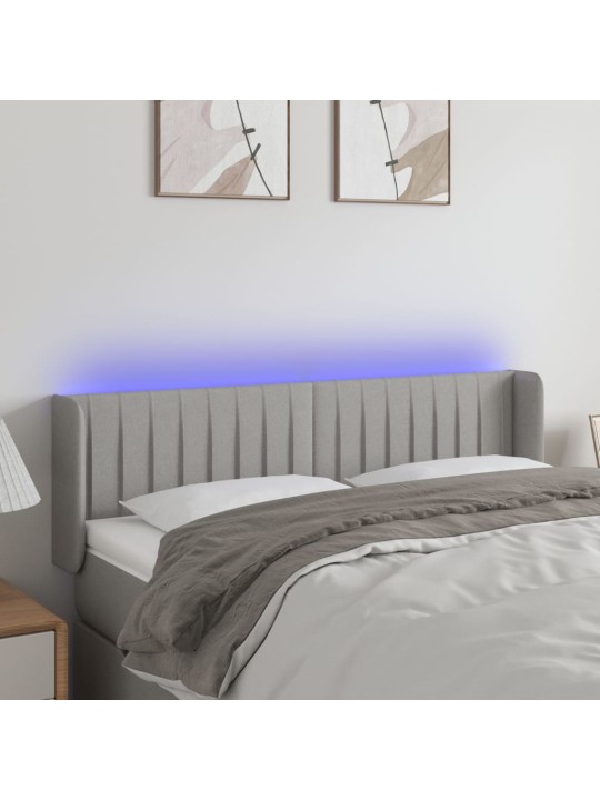 Gultas galvgalis ar LED, 147x16x78/88 cm, gaiši pelēks audums