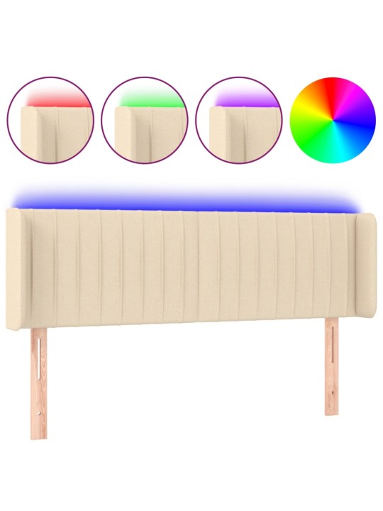 Gultas galvgalis ar LED, 147x16x78/88 cm, krēmkrāsas audums