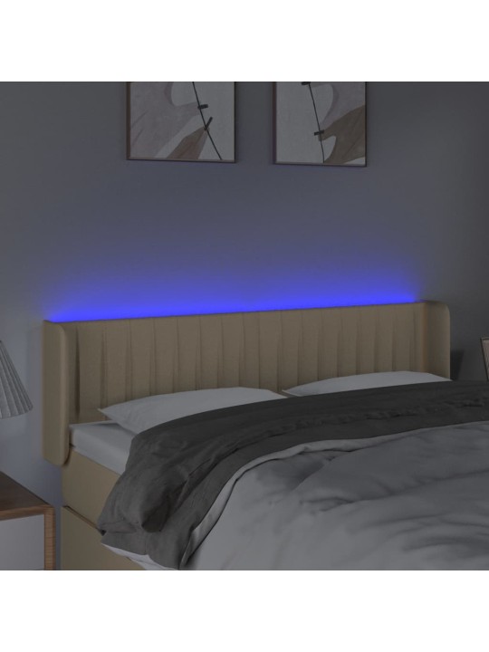 Gultas galvgalis ar LED, 147x16x78/88 cm, krēmkrāsas audums