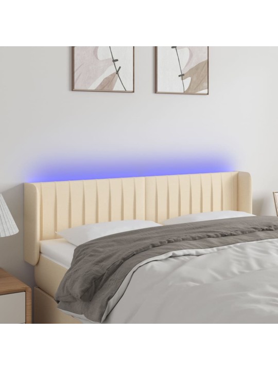 Gultas galvgalis ar LED, 147x16x78/88 cm, krēmkrāsas audums