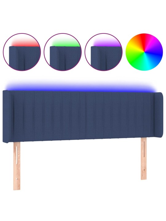 Gultas galvgalis ar LED, 147x16x78/88 cm, zils audums