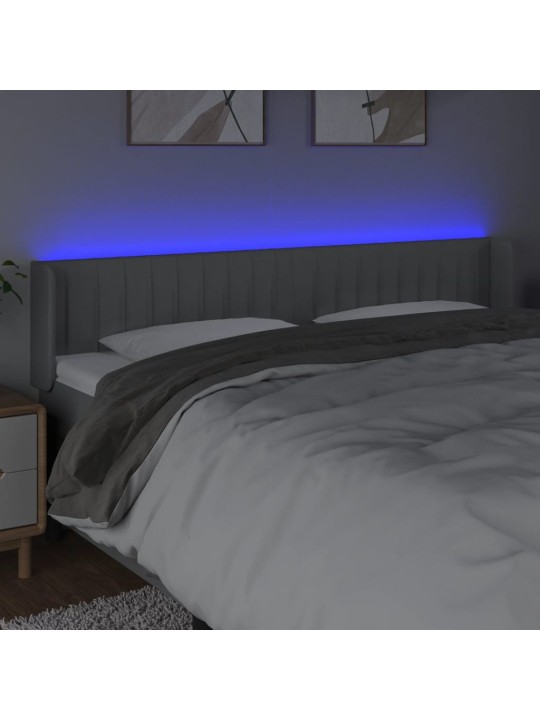 Gultas galvgalis ar LED, 163x16x78/88 cm, gaiši pelēks audums