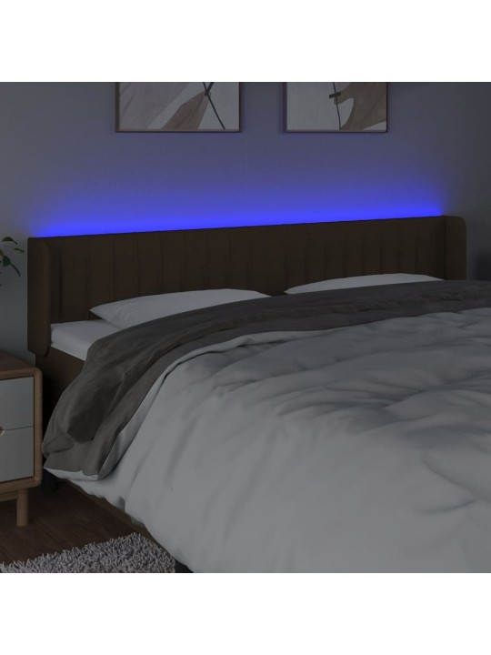 Gultas galvgalis ar led, 183x16x78/88 cm, tumši brūns audums