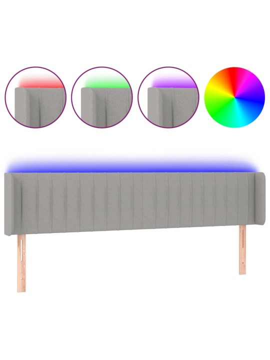 Gultas galvgalis ar led, 203x16x78/88 cm, gaiši pelēks audums